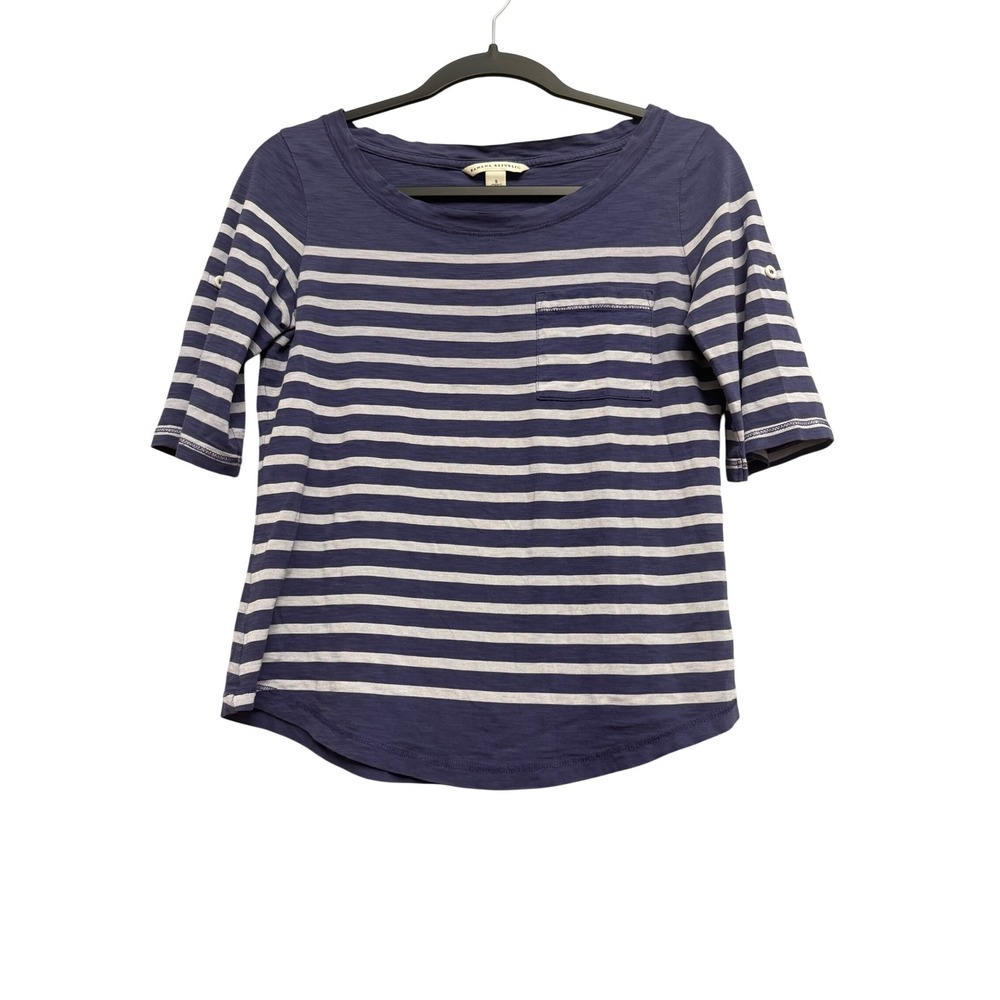 Banana Republic Womens Pima Cotton Striped T-Shirt Navy Blue White Small